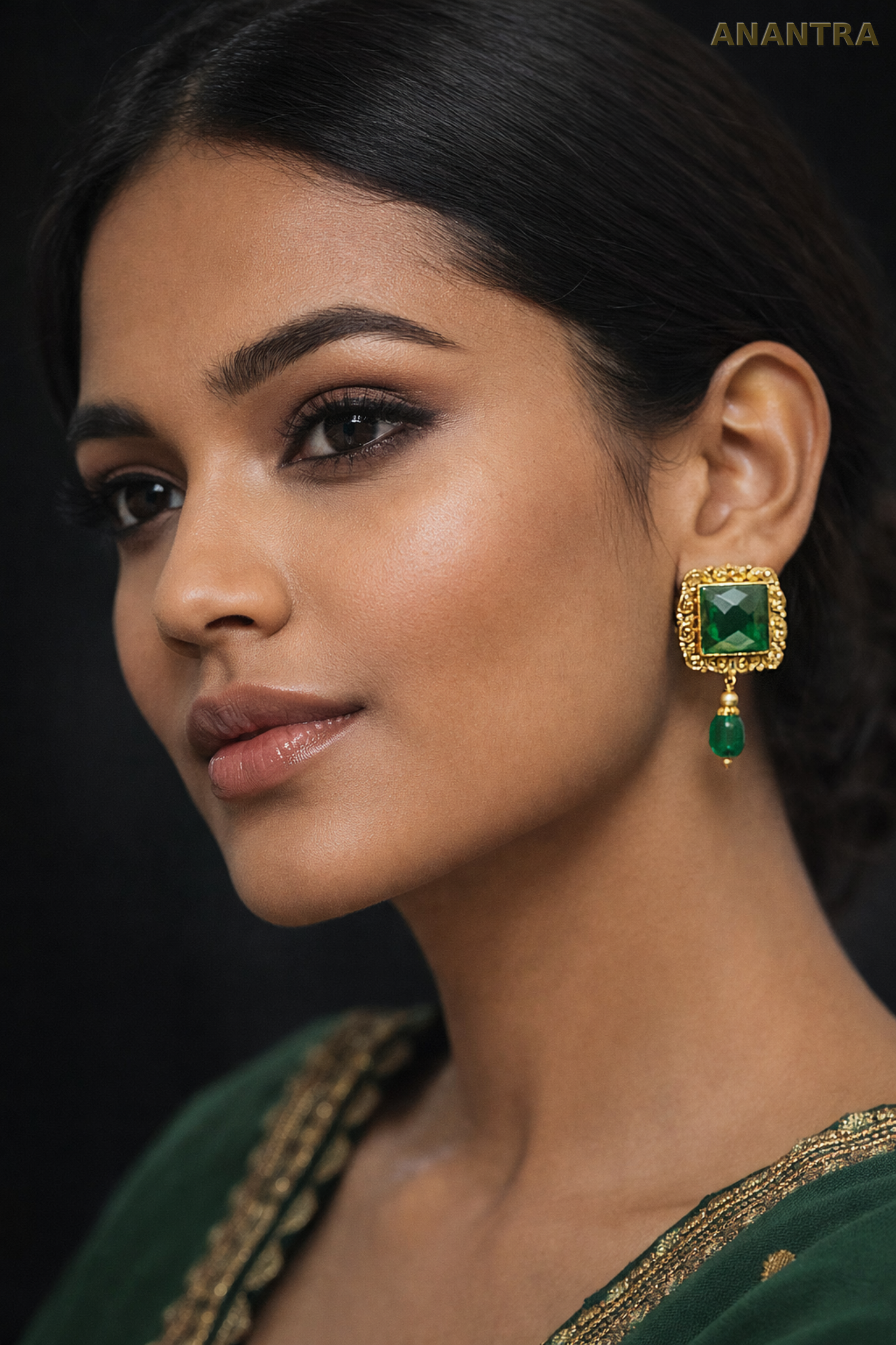 Emerald Green Drop Earrings Gold Bridal Jewelry Square Stud Dangle Ethnic Wedding Earrings Indian Designer Party Wear Gift