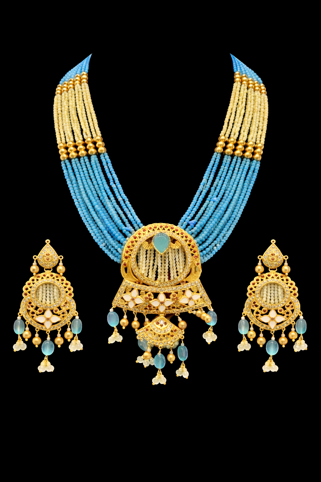 Jadau Necklace Set – 92.5 Sterling Silver with 24K Gold Plating