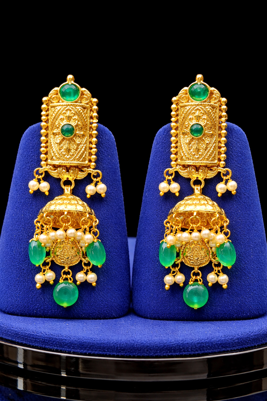 Traditional Temple Choker Necklace Set – 925 Sterling Silver 24K Gold Plated | Emerald Beads Bridal Jewelry | Indian Statement Set