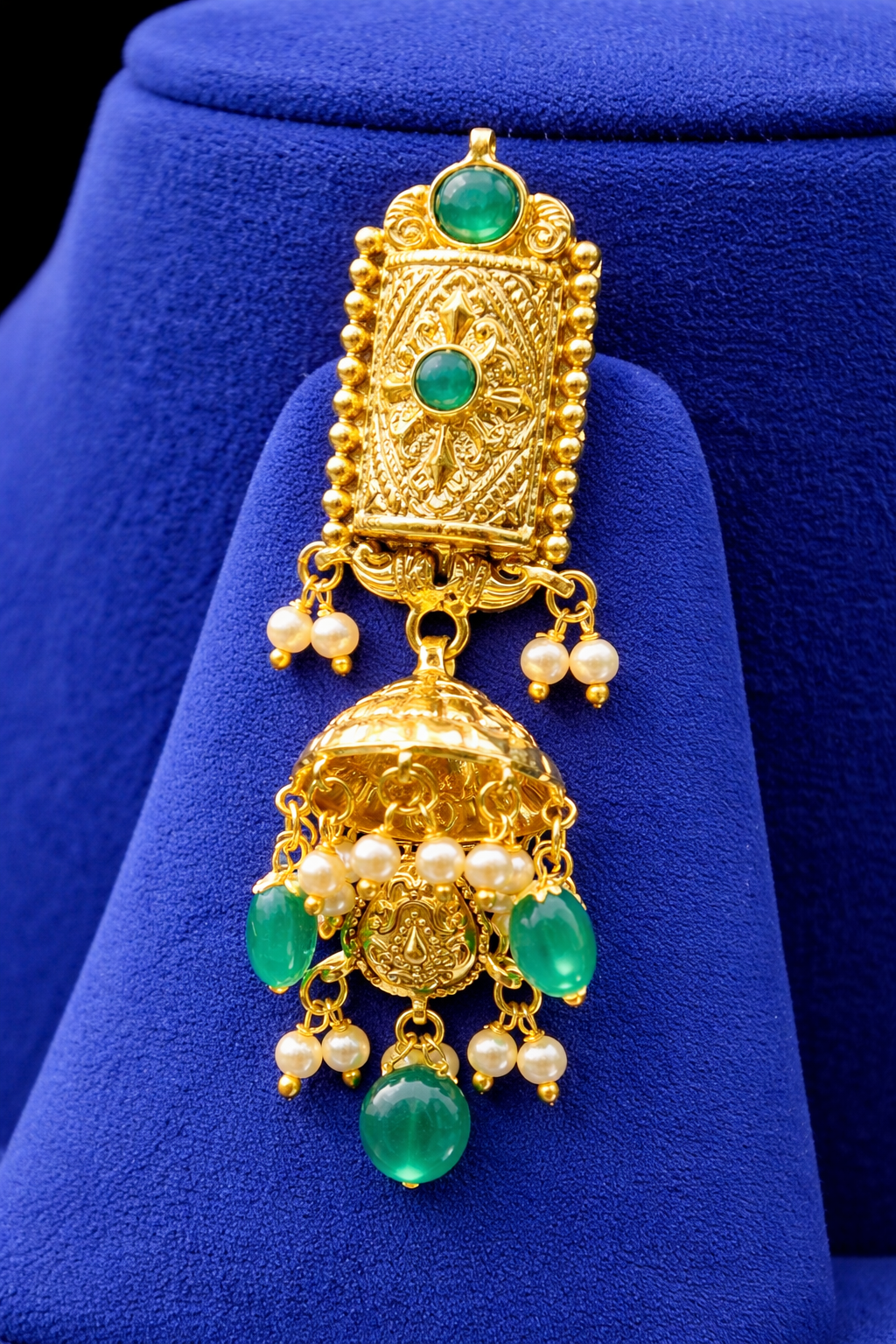 Traditional Temple Choker Necklace Set – 925 Sterling Silver 24K Gold Plated | Emerald Beads Bridal Jewelry | Indian Statement Set