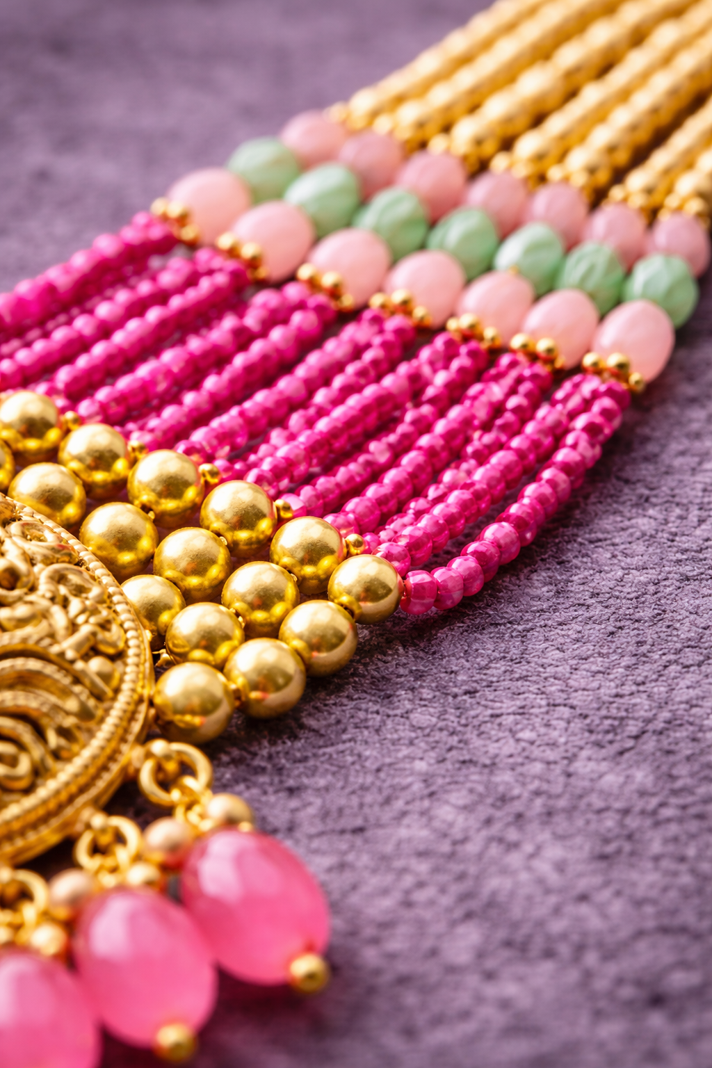 925 Sterling Silver Pink Beads Choker Necklace Set | Gold Plated Ethnic Jewelry | Anantra India