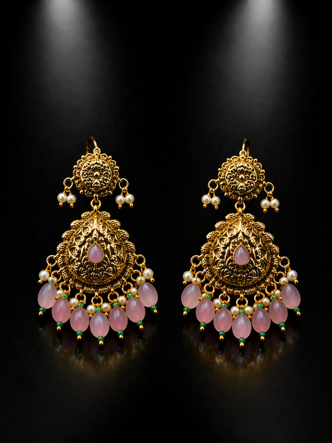 Antique Gold Finish 925 Sterling Silver Choker Necklace Set with Pink Stone Drops & Earrings | Bridal Jewelry | Anantra