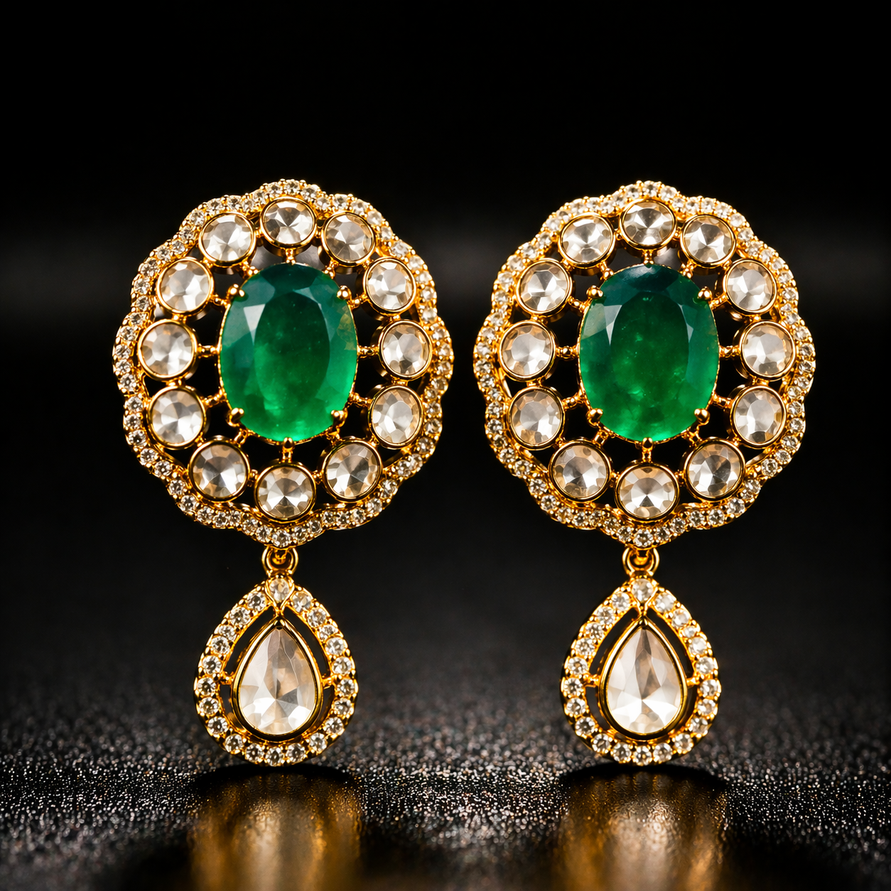 Polki Choker Necklace Set with Emerald Stones – 925 Sterling Silver Gold Plated Bridal Jewelry | Luxury Indian Wedding Set