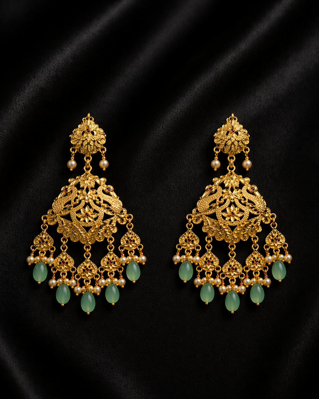 925 Sterling Silver Raani Haar Necklace Set with Maang Tikka, Green Beads & Pearl Drops | Antique Bridal Jewelry | Anantra