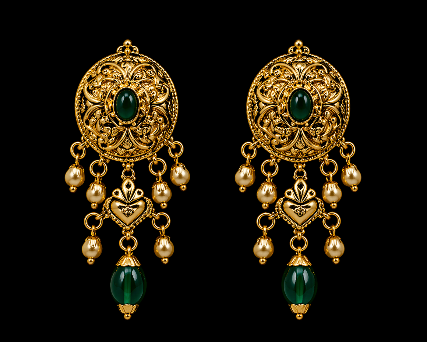 925 Sterling Silver Antique Choker Necklace Set with Green Stones & Pearl Drops | Bridal Temple Jewelry | Anantra