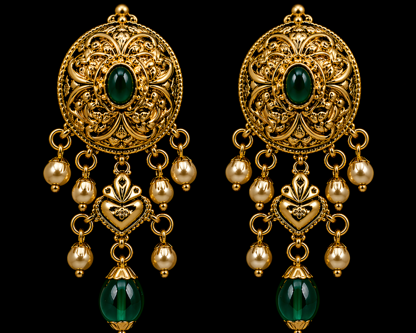 925 Sterling Silver Antique Choker Necklace Set with Green Stones & Pearl Drops | Bridal Temple Jewelry | Anantra