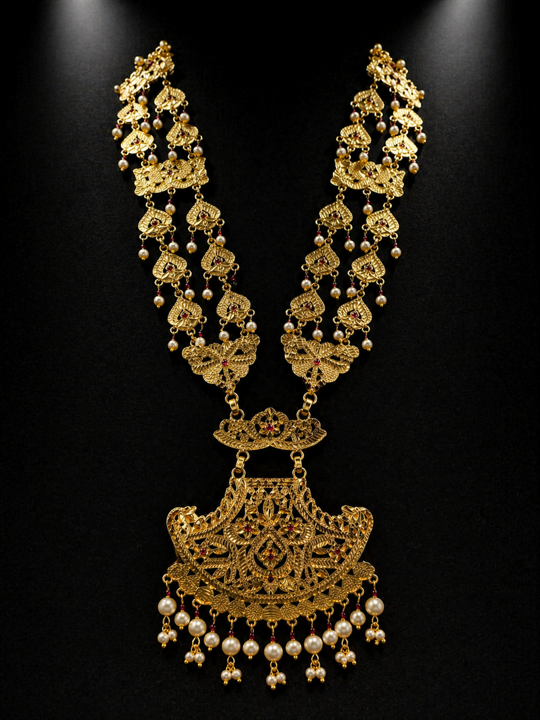 925 Sterling Silver Raani Haar Necklace Set with Pearl Drops | Antique Bridal Long Haar Jewelry | Anantra