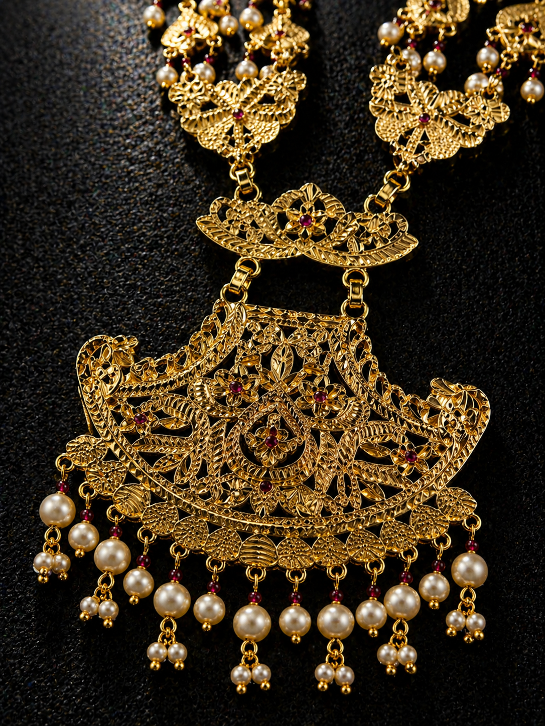 925 Sterling Silver Raani Haar Necklace Set with Pearl Drops | Antique Bridal Long Haar Jewelry | Anantra