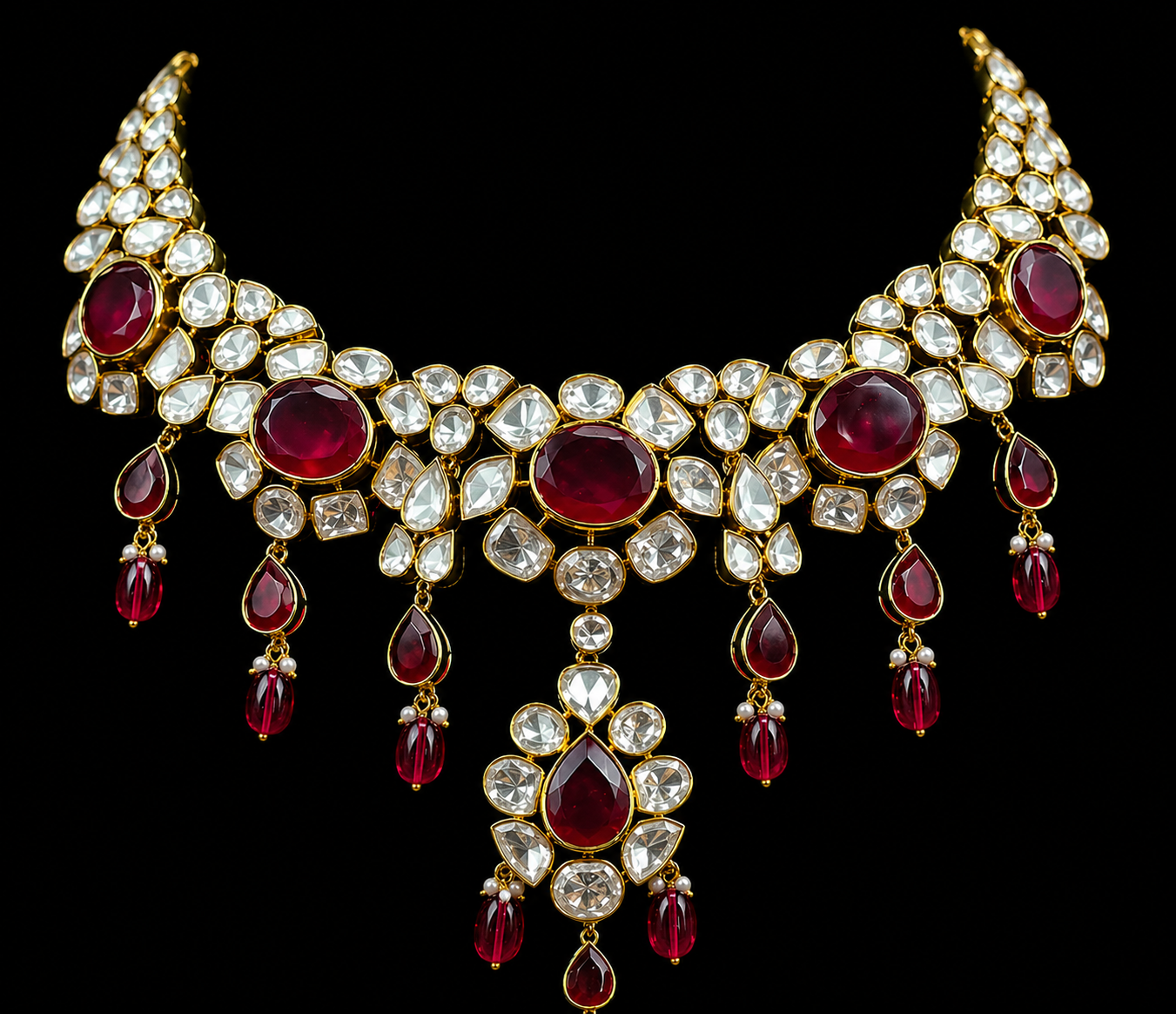 Luxury Polki Choker Necklace Set with Ruby Stones | Bridal Wedding Jewelry | Anantra