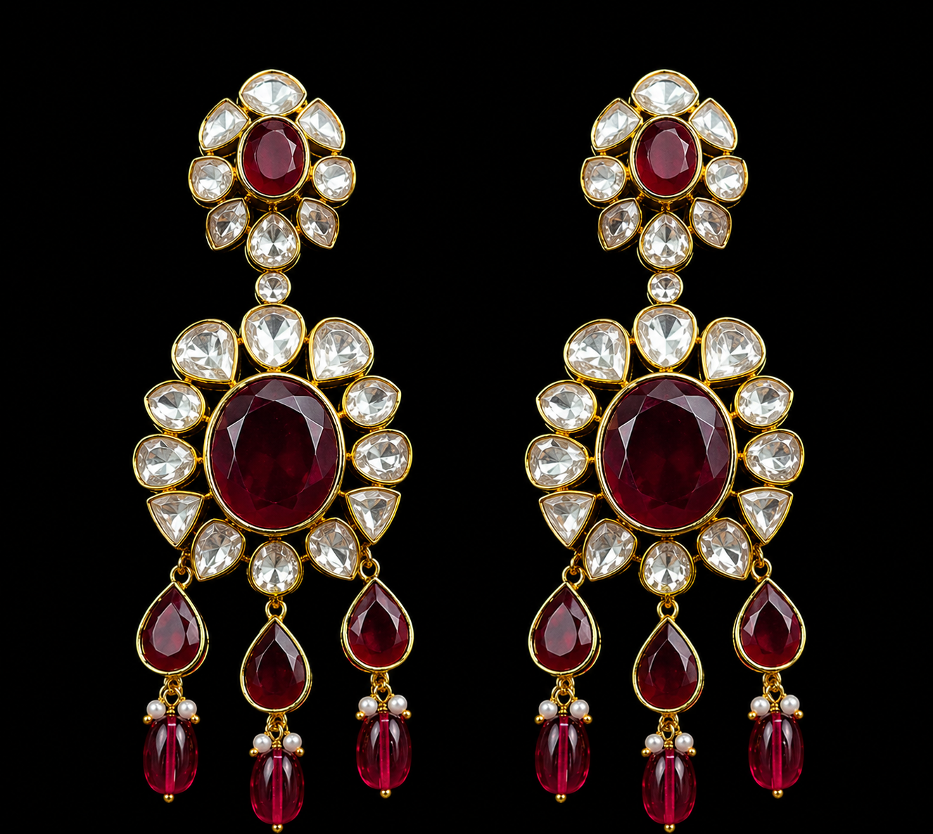 Luxury Polki Choker Necklace Set with Ruby Stones | Bridal Wedding Jewelry | Anantra