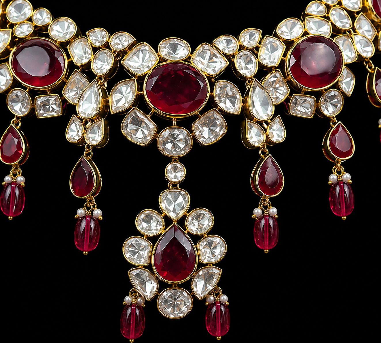Luxury Polki Choker Necklace Set with Ruby Stones | Bridal Wedding Jewelry | Anantra