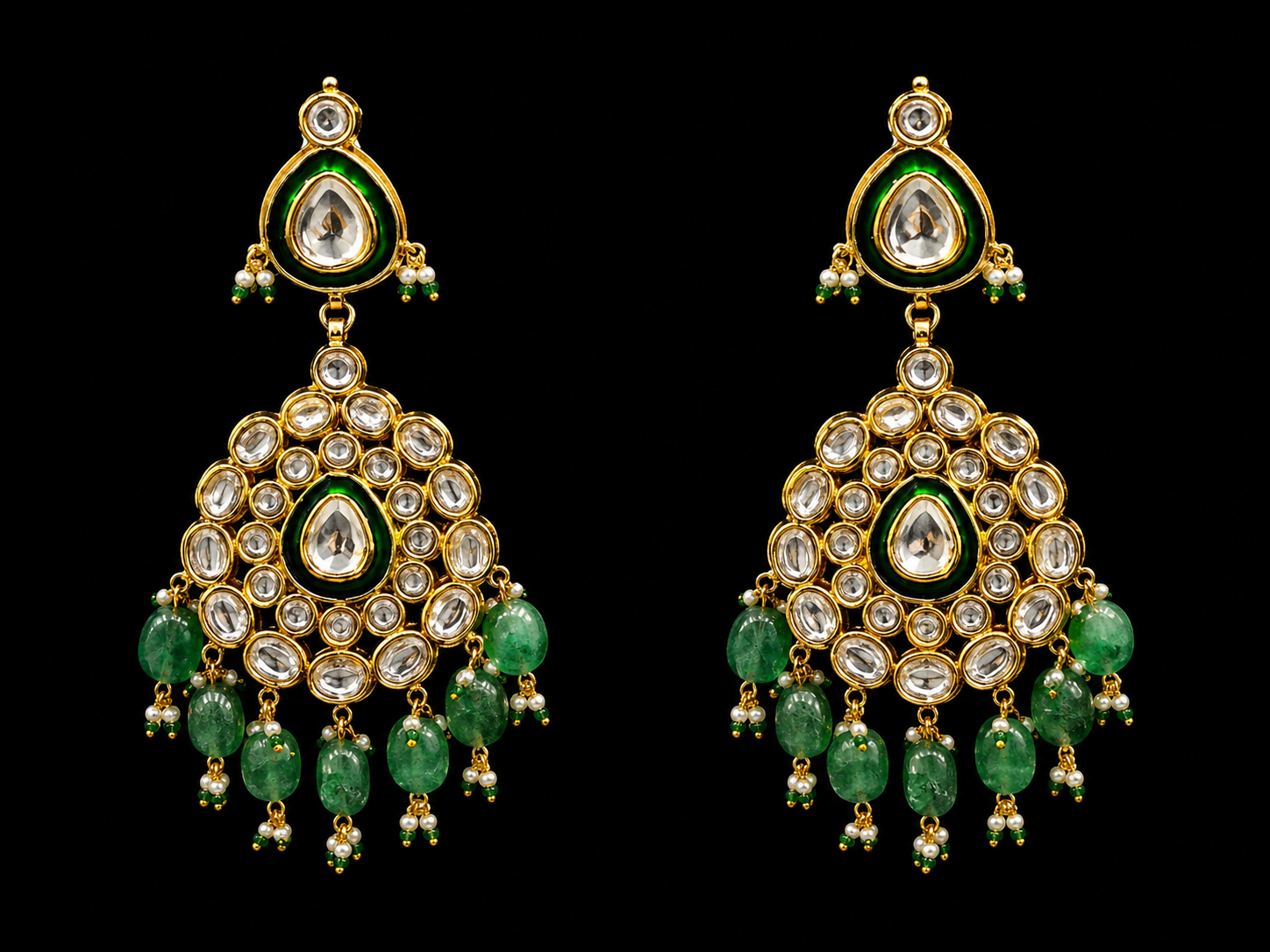 Green Polki Choker Necklace Set with Emerald Beads | Bridal Wedding Jewelry | Anantra