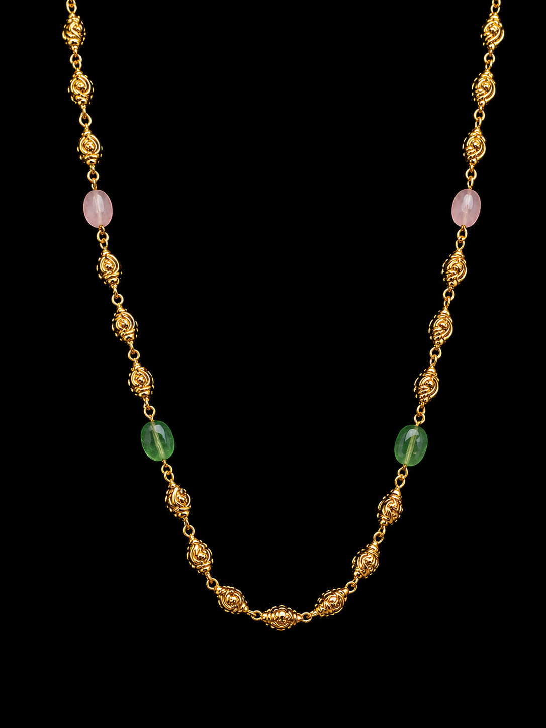 Antique Gold Tone Necklace Set with Green & Pink Stones | 925 Srerling Silver | Elegant Ethnic Jewelry Set | Anantra