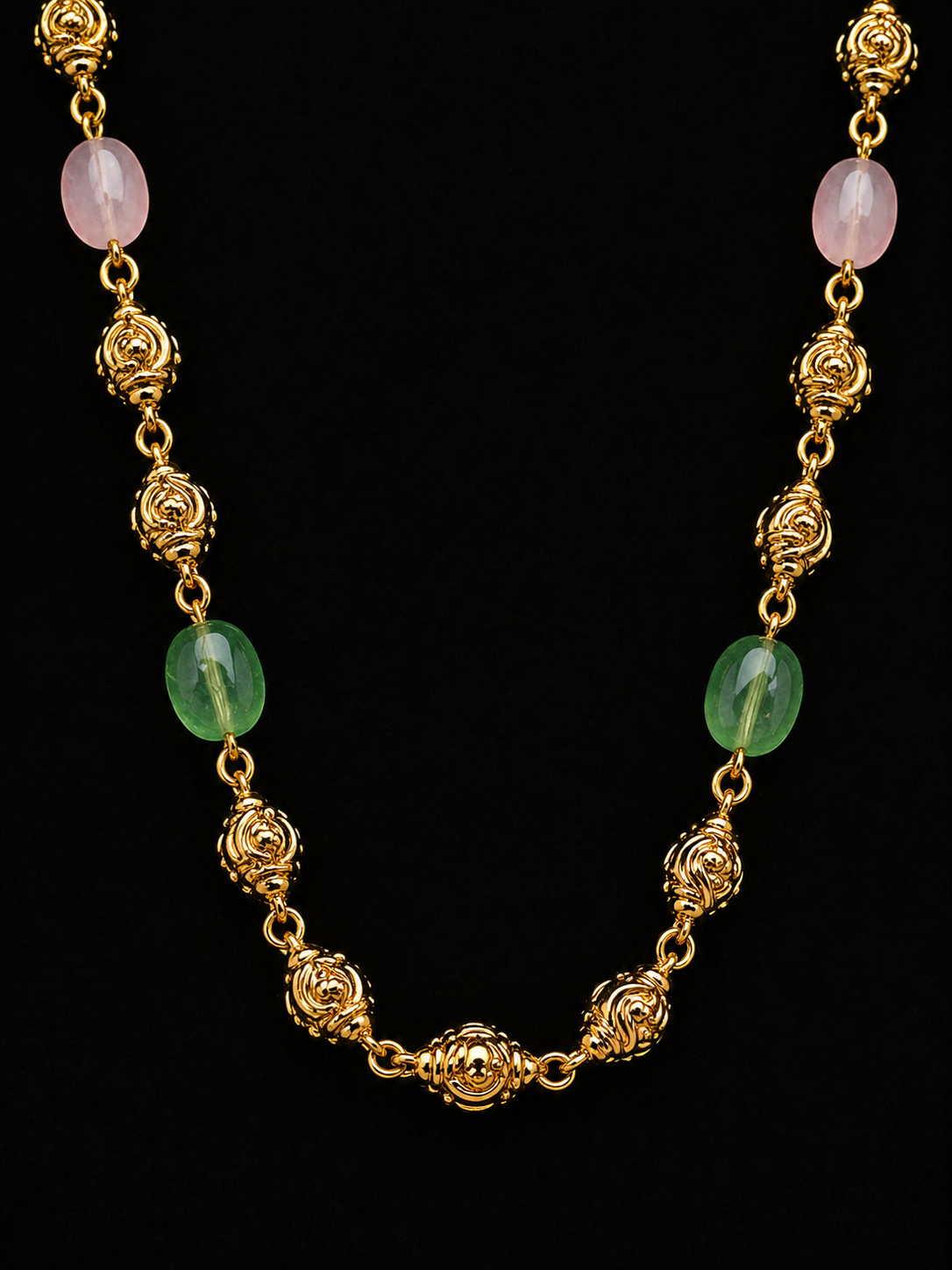 Antique Gold Tone Necklace Set with Green & Pink Stones | 925 Srerling Silver | Elegant Ethnic Jewelry Set | Anantra