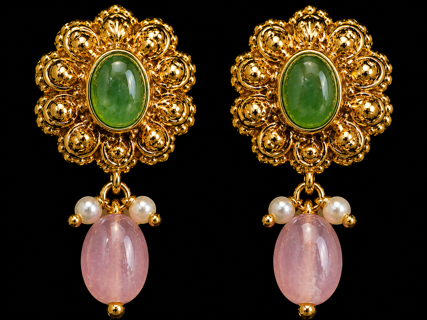 Antique Gold Tone Necklace Set with Green & Pink Stones | 925 Srerling Silver | Elegant Ethnic Jewelry Set | Anantra