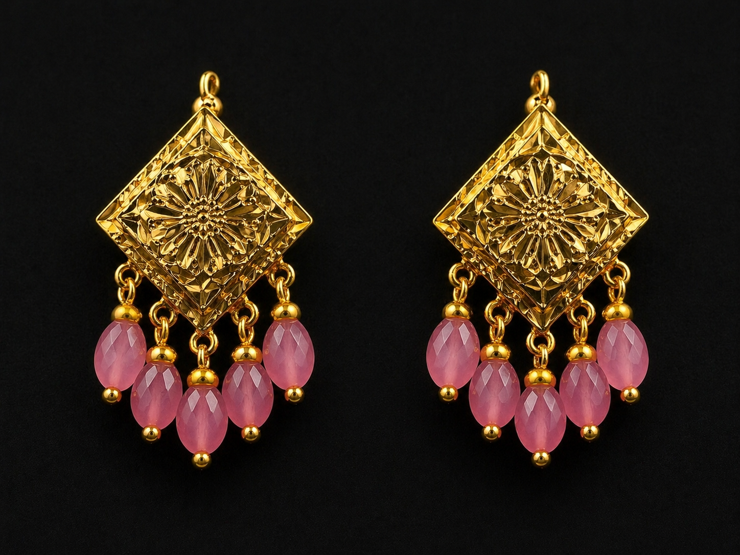 Indian Bridal Choker Necklace Set: Antique Gold, Pink Beads, Traditional Ethnic Wedding Wear