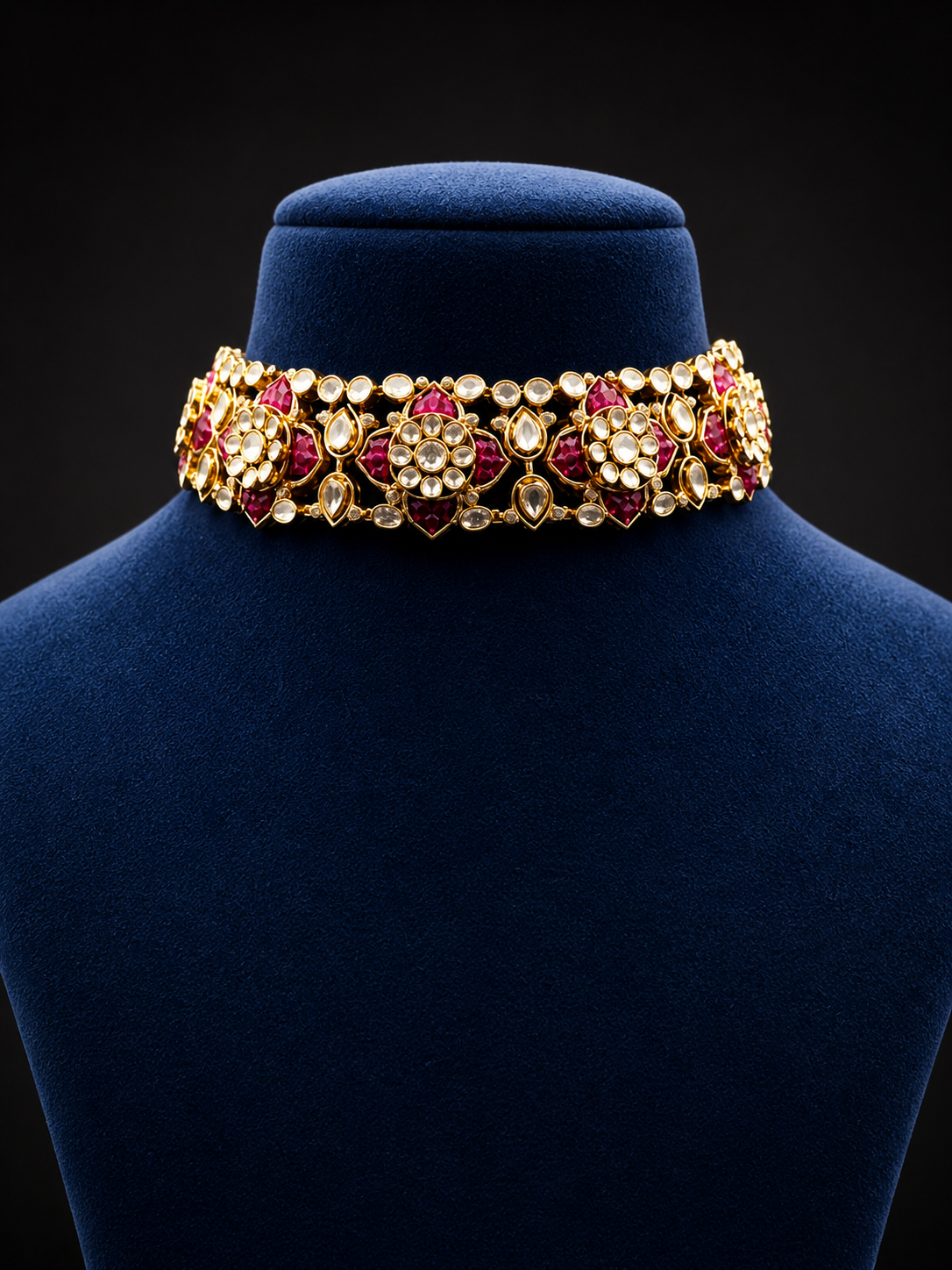 925 Sterling Silver Polki Choker Necklace Set with Ruby Stones | Bridal Traditional Jewelry