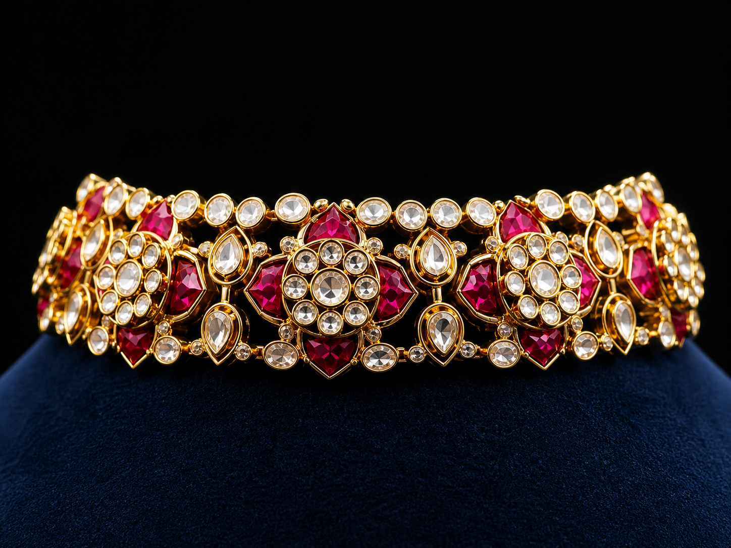 925 Sterling Silver Polki Choker Necklace Set with Ruby Stones | Bridal Traditional Jewelry